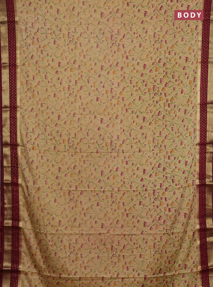 Beige & Maroon Semi Mysore Silk Saree - Prints
