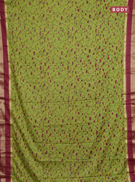 Pista Green & Pink Semi Mysore Silk Saree - Prints