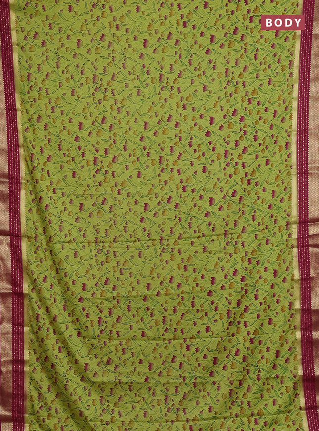 Pista Green & Pink Semi Mysore Silk Saree - Prints