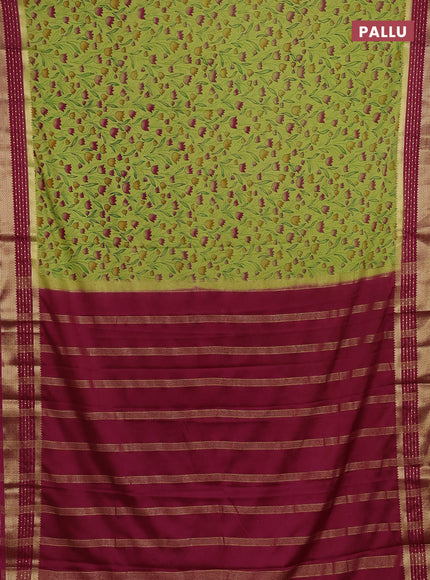 Pista Green & Pink Semi Mysore Silk Saree - Prints