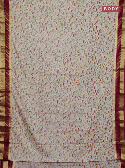 Beige & Maroon Semi Mysore Silk Saree - Prints