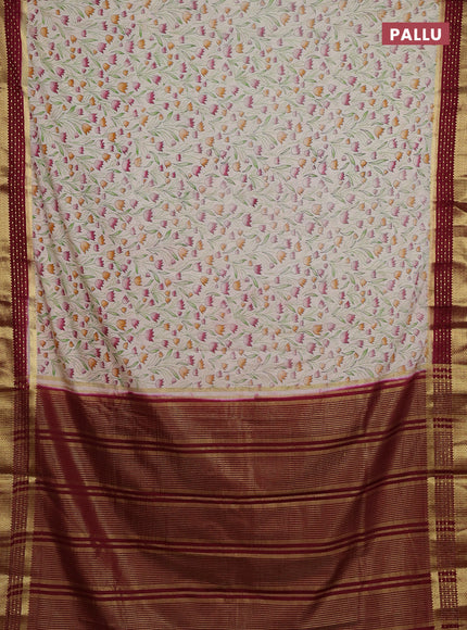 Beige & Maroon Semi Mysore Silk Saree - Prints