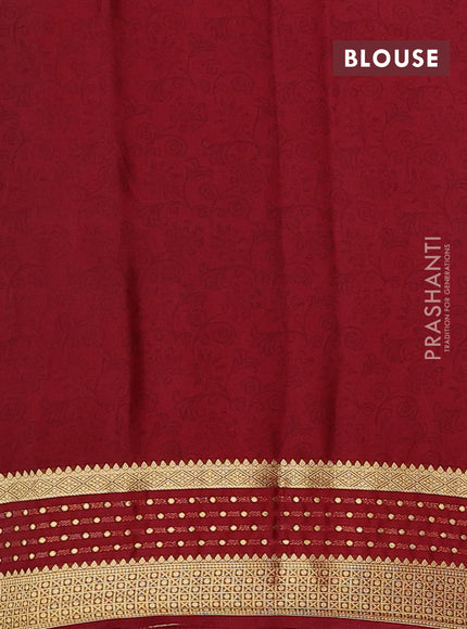 Peach & Maroon Semi Mysore Silk Saree - Prints