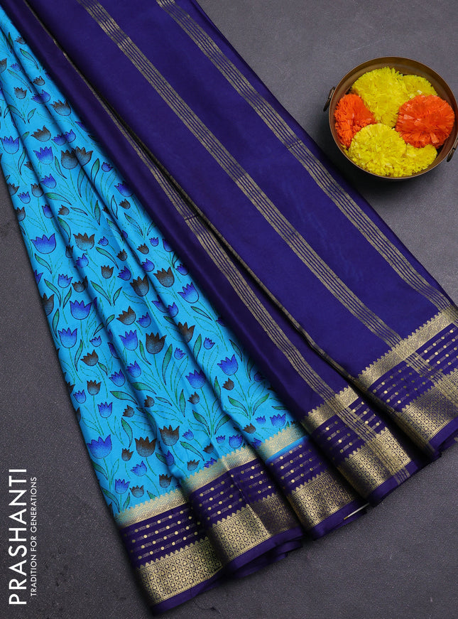 Cs Blue & Navy Blue Semi Mysore Silk Saree - Prints