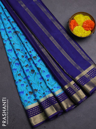 Cs Blue & Navy Blue Semi Mysore Silk Saree - Prints