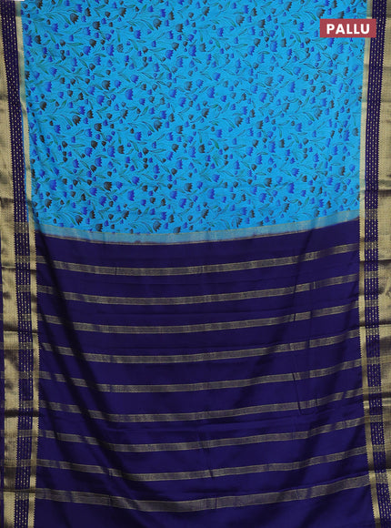 Cs Blue & Navy Blue Semi Mysore Silk Saree - Prints