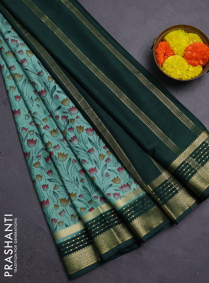 Pastel Green & Green Semi Mysore Silk Saree - Prints