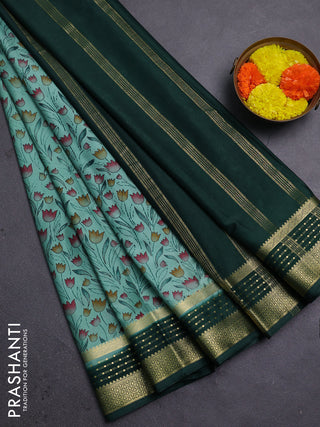 Pastel Green & Green Semi Mysore Silk Saree - Prints