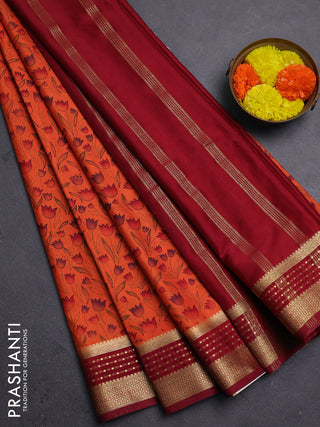 Orange & Maroon Semi Mysore Silk Saree - Prints