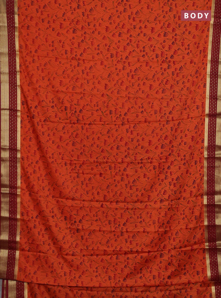 Orange & Maroon Semi Mysore Silk Saree - Prints