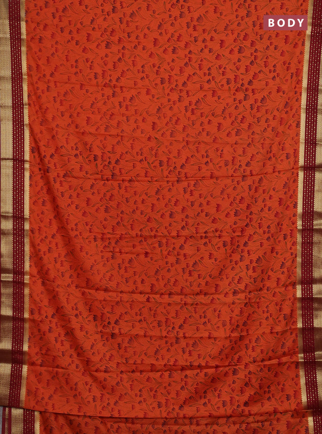 Orange & Maroon Semi Mysore Silk Saree - Prints