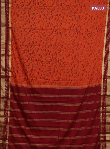 Orange & Maroon Semi Mysore Silk Saree - Prints