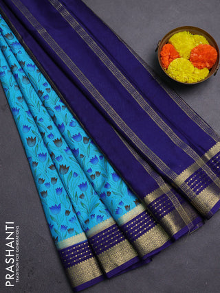 Cs Blue & Blue Semi Mysore Silk Saree - Prints