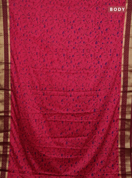 Peach Pink & Maroon Semi Mysore Silk Saree - Prints