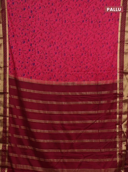 Peach Pink & Maroon Semi Mysore Silk Saree - Prints