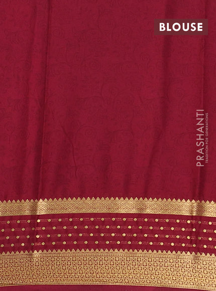 Peach Pink & Maroon Semi Mysore Silk Saree - Prints