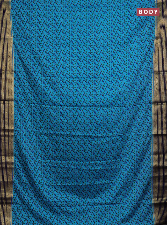 Teal Blue & Navy Blue Semi Mysore Silk Saree - Prints