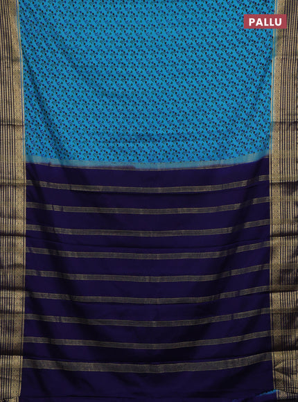 Teal Blue & Navy Blue Semi Mysore Silk Saree - Prints