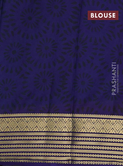 Teal Blue & Navy Blue Semi Mysore Silk Saree - Prints