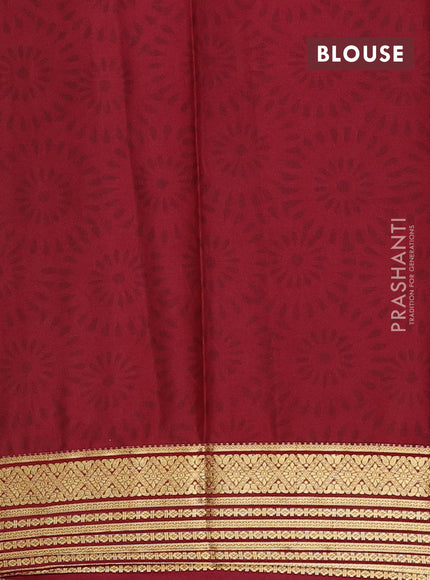 Mustard Yellow & Maroon Semi Mysore Silk Saree - Prints