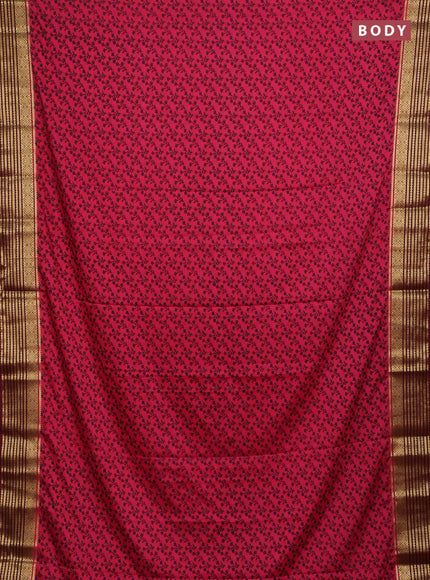 Pink & Wine Semi Mysore Silk Saree - Prints