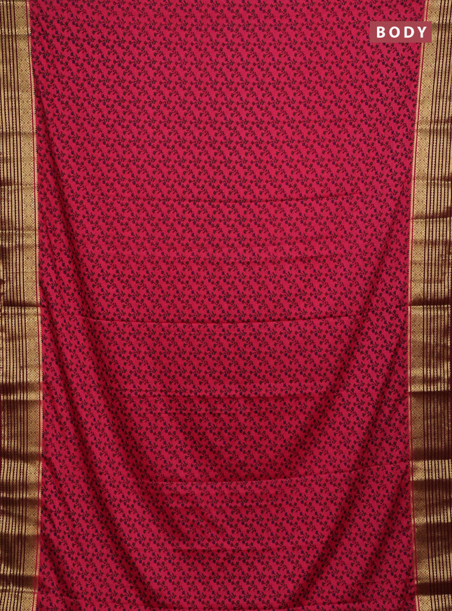 Pink & Wine Semi Mysore Silk Saree - Prints