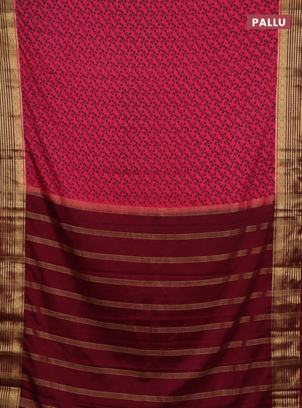 Pink & Wine Semi Mysore Silk Saree - Prints