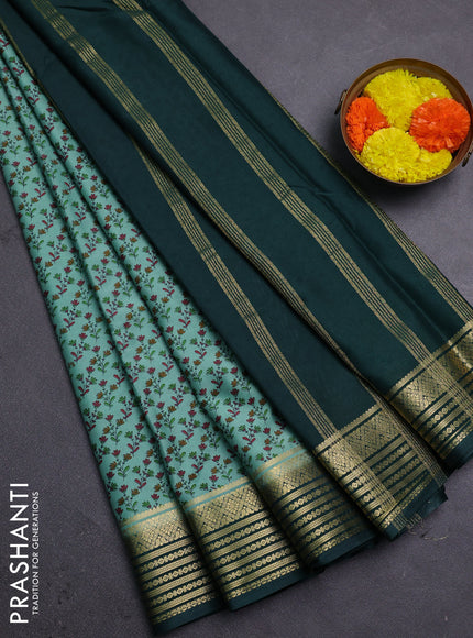 Pastel Green & Green Semi Mysore Silk Saree - Prints