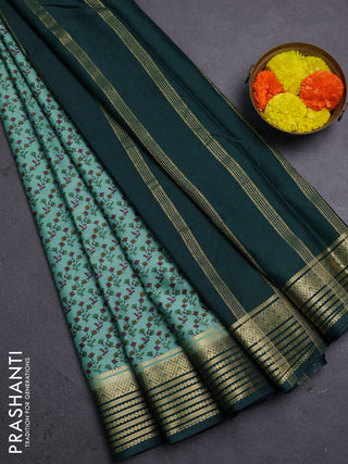 Pastel Green & Green Semi Mysore Silk Saree - Prints