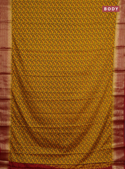 Yellow & Red Semi Mysore Silk Saree - Prints