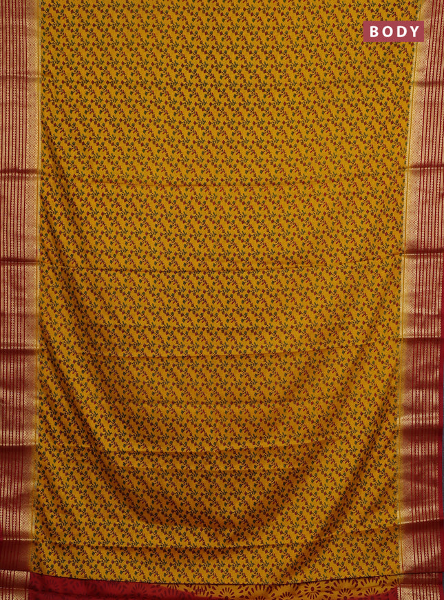 Yellow & Red Semi Mysore Silk Saree - Prints
