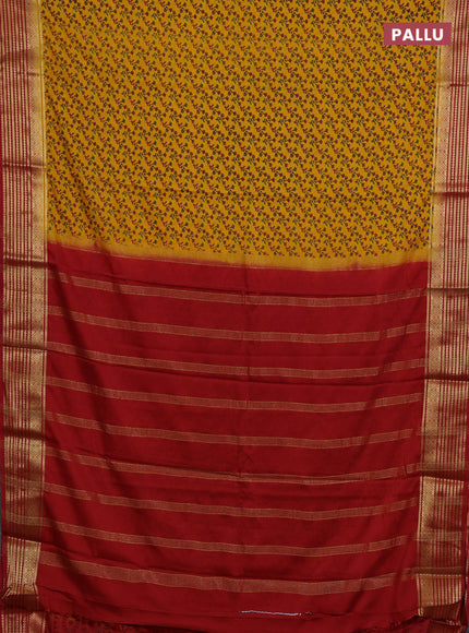 Yellow & Red Semi Mysore Silk Saree - Prints
