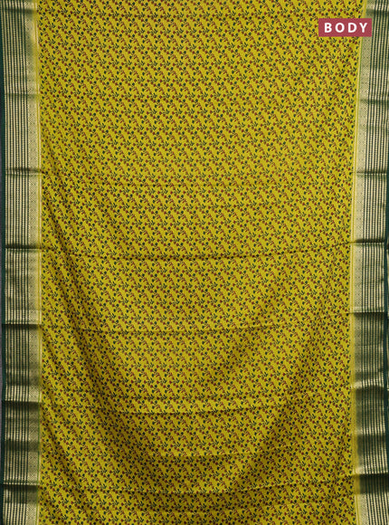Lime Green & Green Semi Mysore Silk Saree - Prints