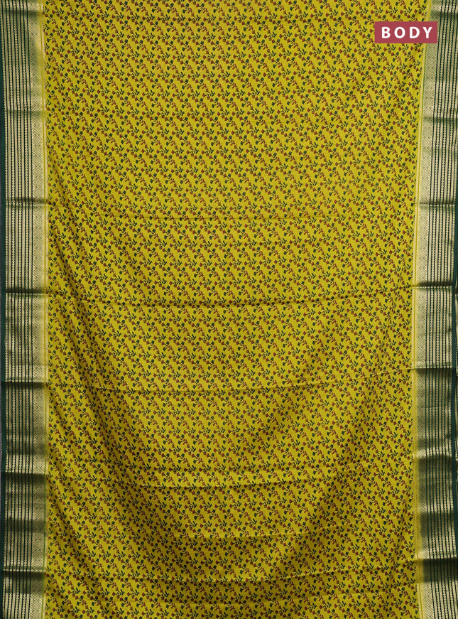 Lime Green & Green Semi Mysore Silk Saree - Prints