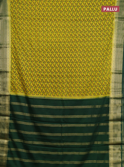 Lime Green & Green Semi Mysore Silk Saree - Prints