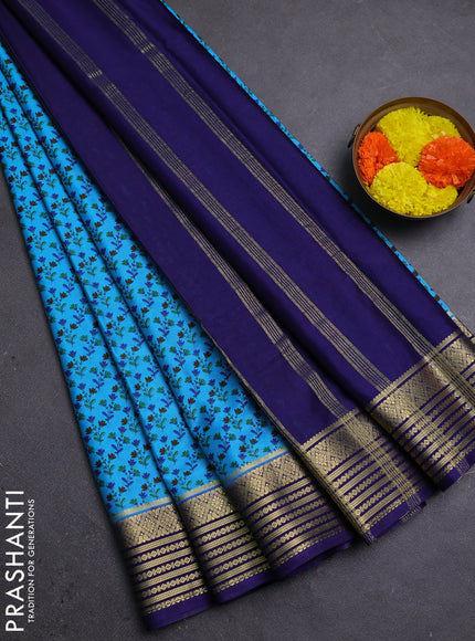 Cs Blue & Navy Blue Semi Mysore Silk Saree - Prints