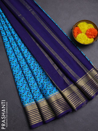 Cs Blue & Navy Blue Semi Mysore Silk Saree - Prints