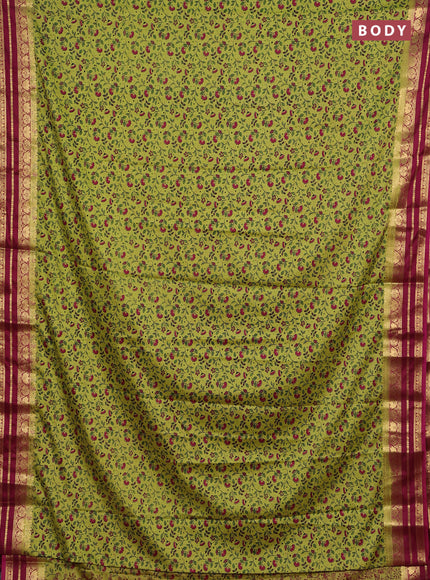 Green & Wine Semi Mysore Silk Saree - Prints