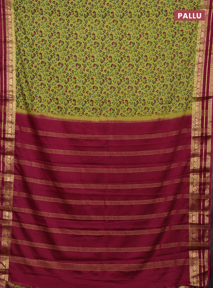 Green & Wine Semi Mysore Silk Saree - Prints