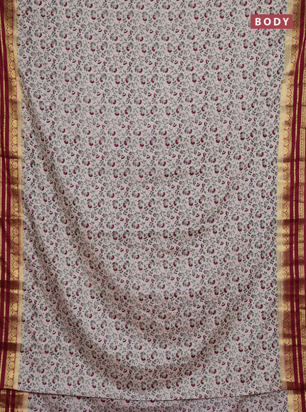 Cream & Maroon Semi Mysore Silk Saree - Prints