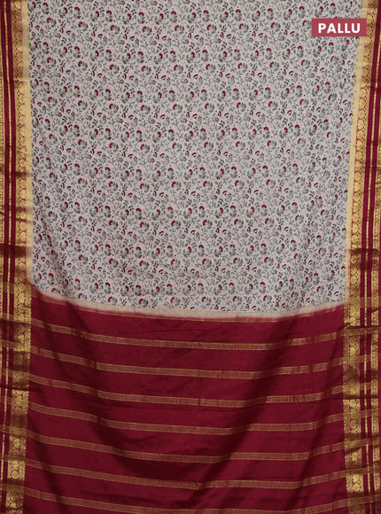 Cream & Maroon Semi Mysore Silk Saree - Prints