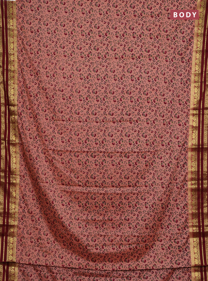 Peach & Maroon Semi Mysore Silk Saree - Prints