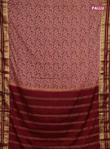Peach & Maroon Semi Mysore Silk Saree - Prints