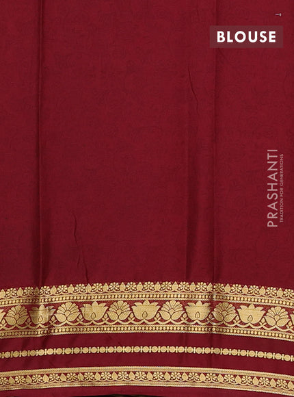 Peach & Maroon Semi Mysore Silk Saree - Prints