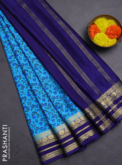 Cs Blue & Navy Blue Semi Mysore Silk Saree - Prints