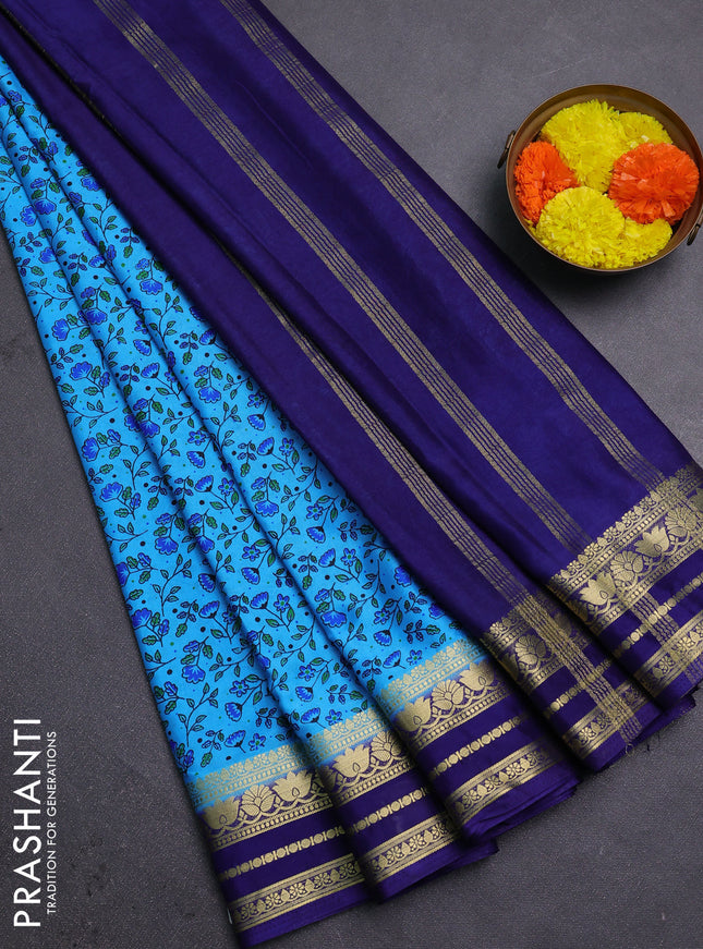 Cs Blue & Navy Blue Semi Mysore Silk Saree - Prints