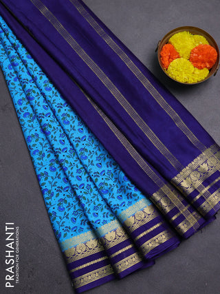 Cs Blue & Navy Blue Semi Mysore Silk Saree - Prints