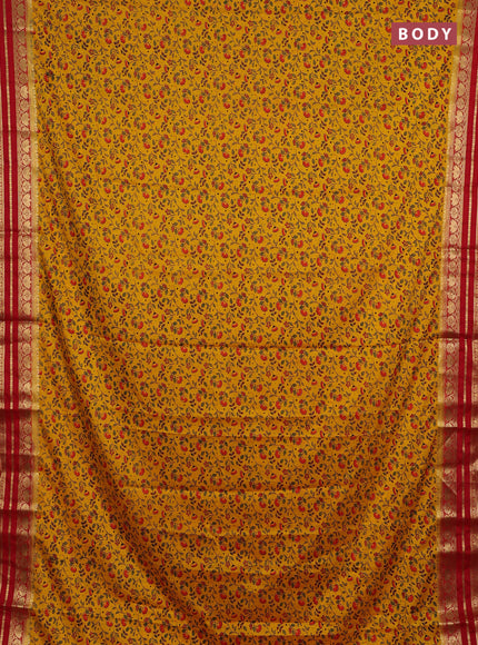 Yellow & Red Semi Mysore Silk Saree - Prints