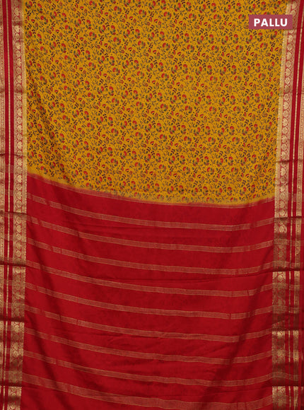 Yellow & Red Semi Mysore Silk Saree - Prints