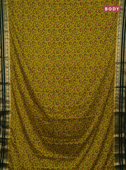 Lime Green & Green Semi Mysore Silk Saree - Prints